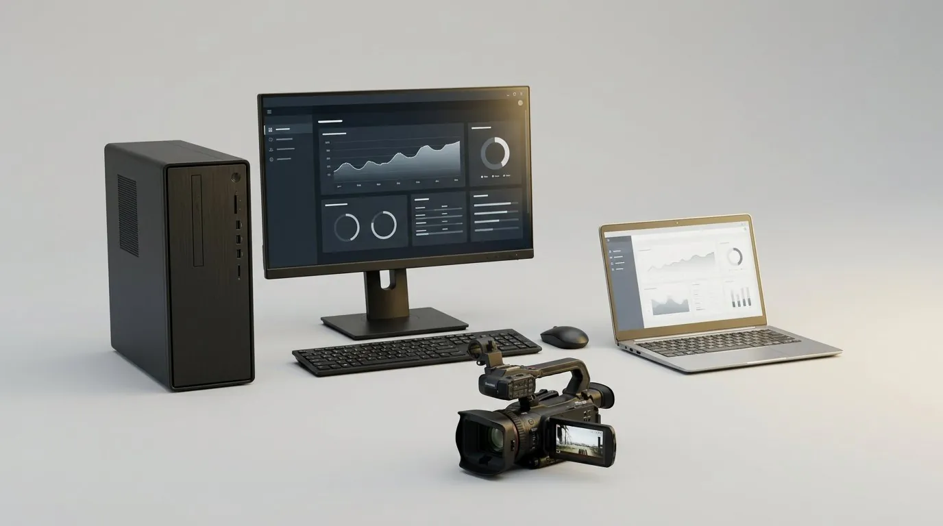 Desktop computer, laptop and professional camcorder